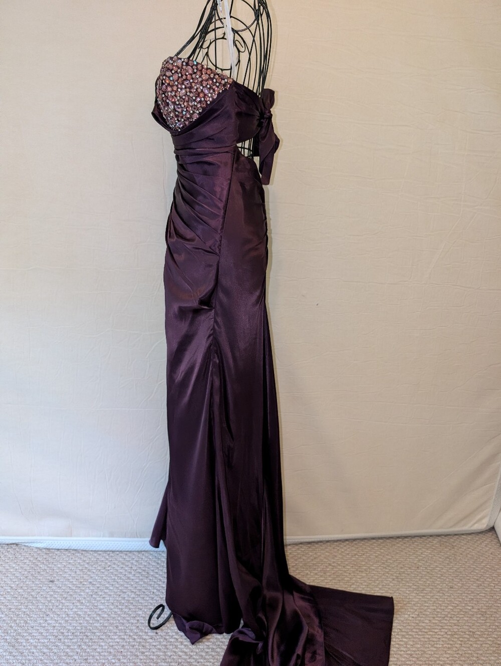 Purple Rhinestone Dress With Train - Picture 3 of 6